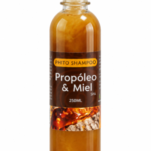 botella de champú de propóleo y miel