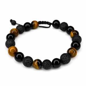 pulsera de lava, ónix y ojo de tigre