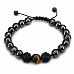 pulsera de lava, ónix y ojo de tigre